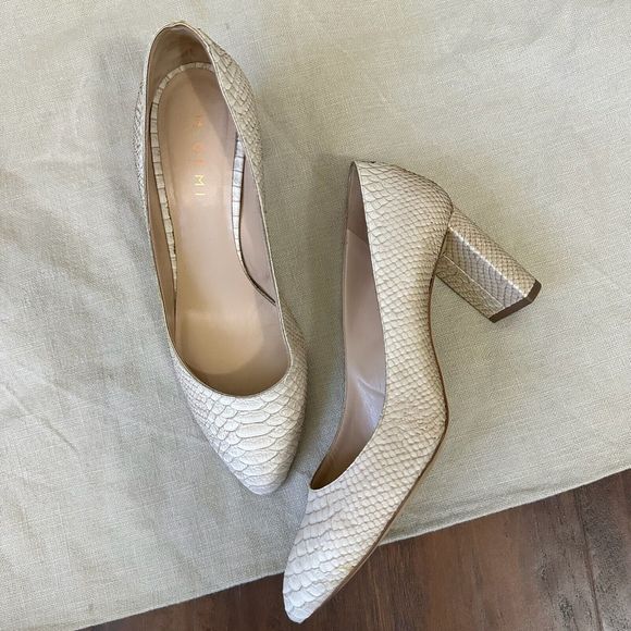 M. GEMI Lustro Snakeskin Pointed Toe Pump Heels Cream Leather - Picture 3 of 14